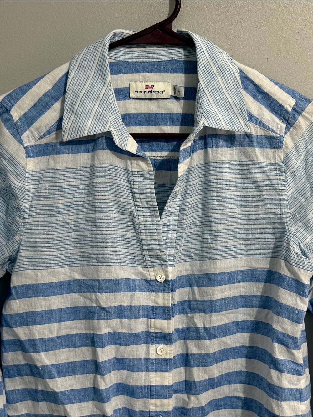 Vineyard Vines Top Womens 2 Button Up Tie Front Striped Linen Blend Preppy - Picture 7 of 10